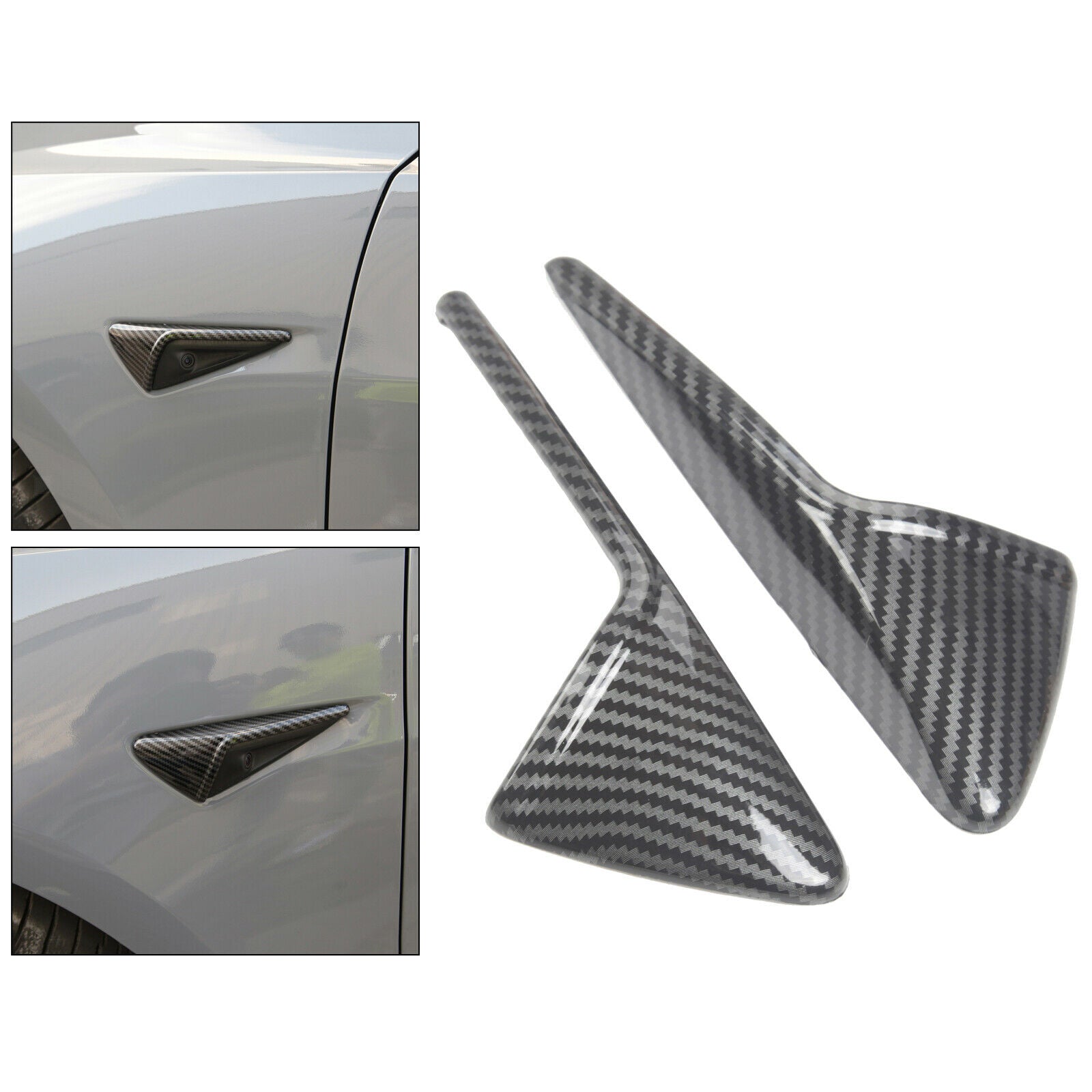 2 Packs Side Cover Fit for Tesla 2021 Trim ABS Exterior glossy carbon fiber