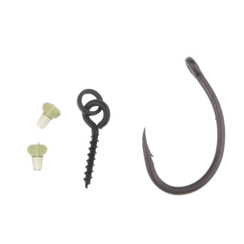 10xBait Screws with Rings + 10xHook Stops + 10xHooks Carp Fishing Chod Rigs