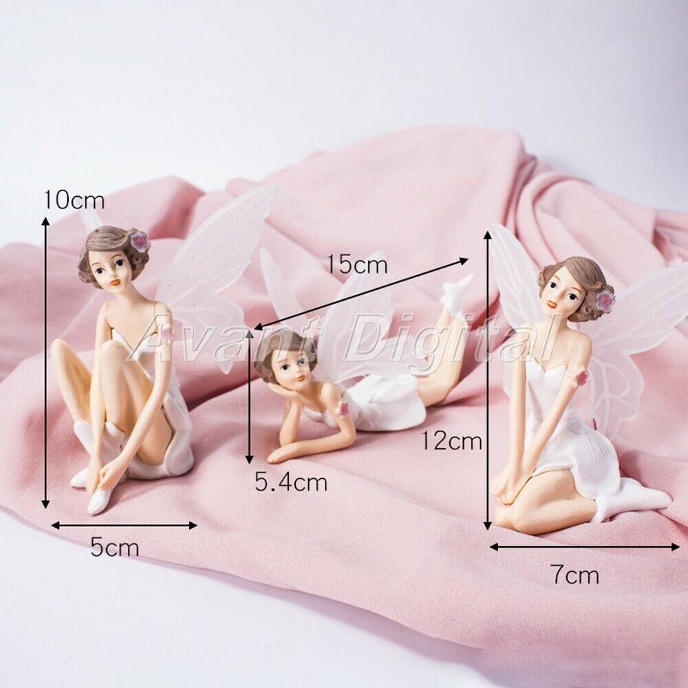 Flying Flower Fairy Lifelike Elegant Cute Desktop Cake Garden Ornament 3 Pcs