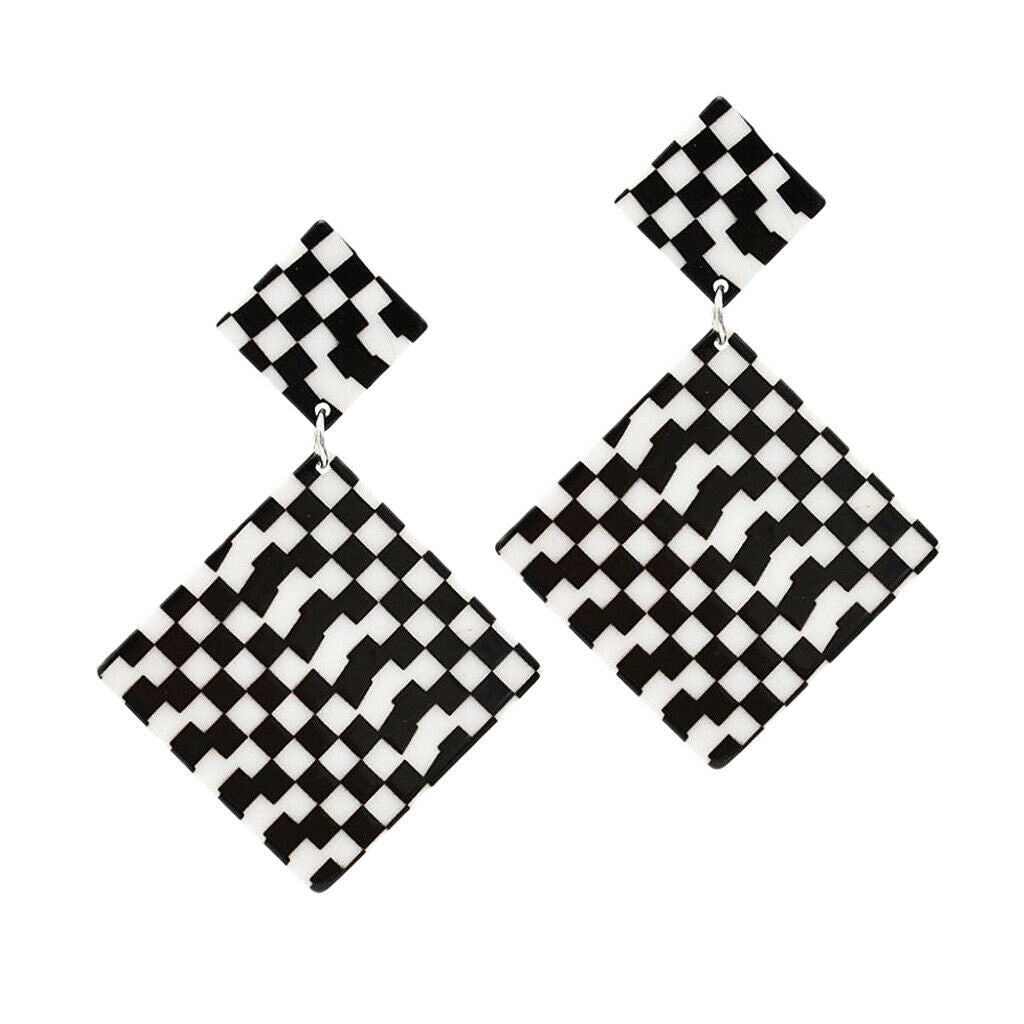 Black White Acrylic Geometric Dangle Women Hip Hop Earring Rhombus