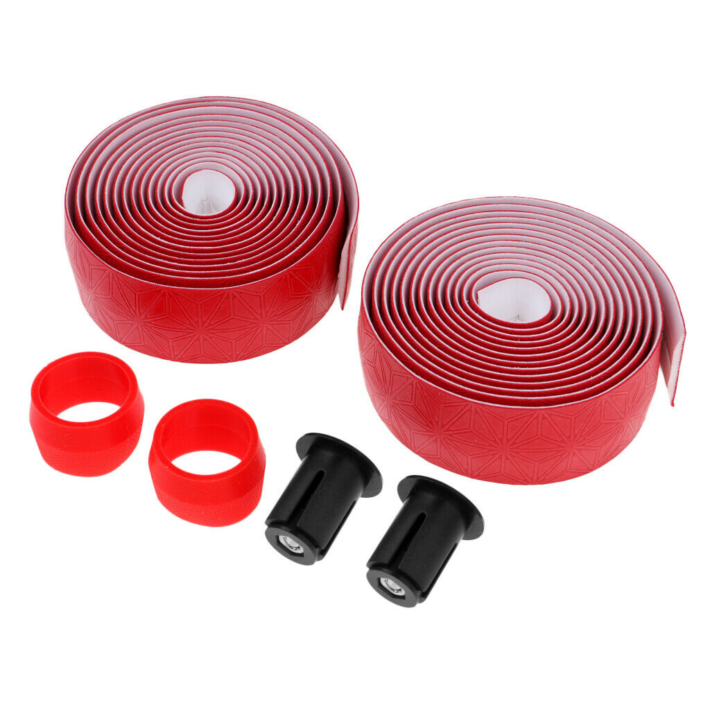 2Pcs Bike Bicycle Handlebar Tape Cycling Handle Wraps with Bar Plugs Red