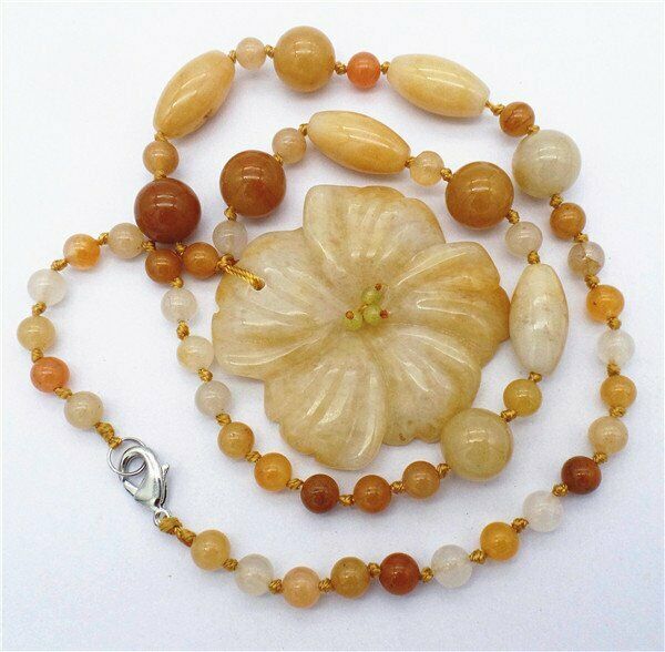 1 Strand 50x8mm Natural Yellow Aventurine Flower Pendant Beaded Necklace HH7337