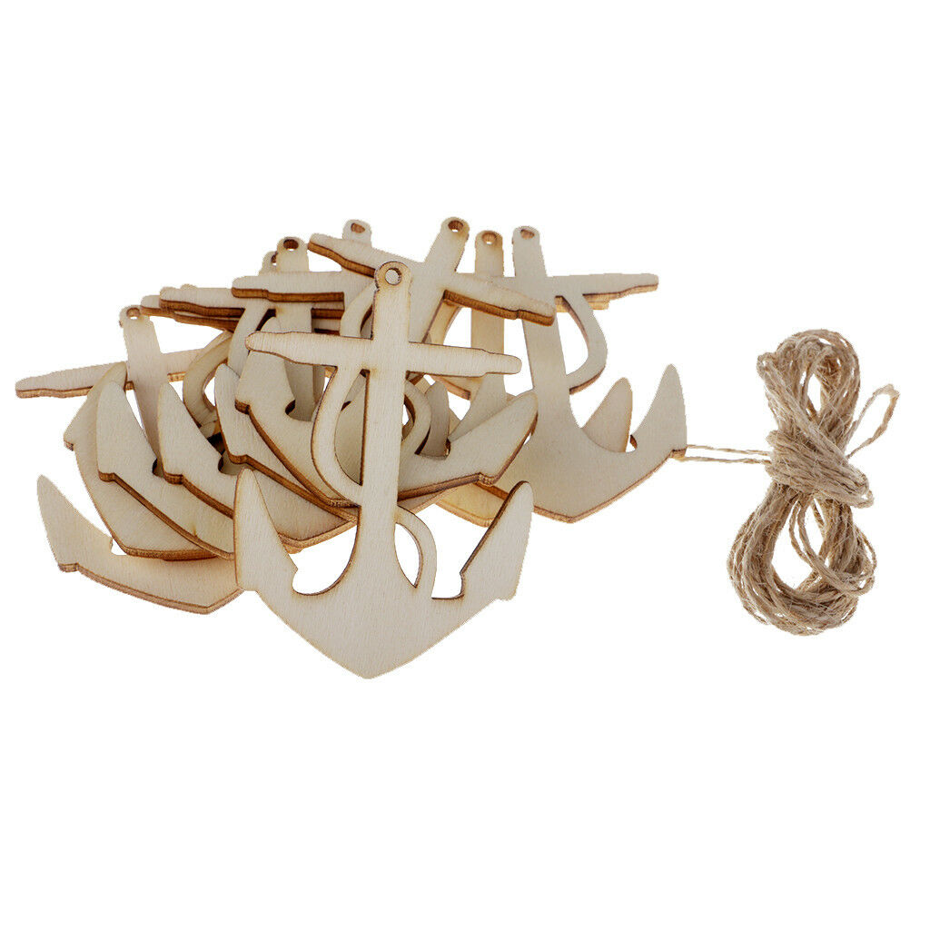 10pcs Natural Unfinished Wood Gift Tags Ornaments with Strings Anchor Shaped