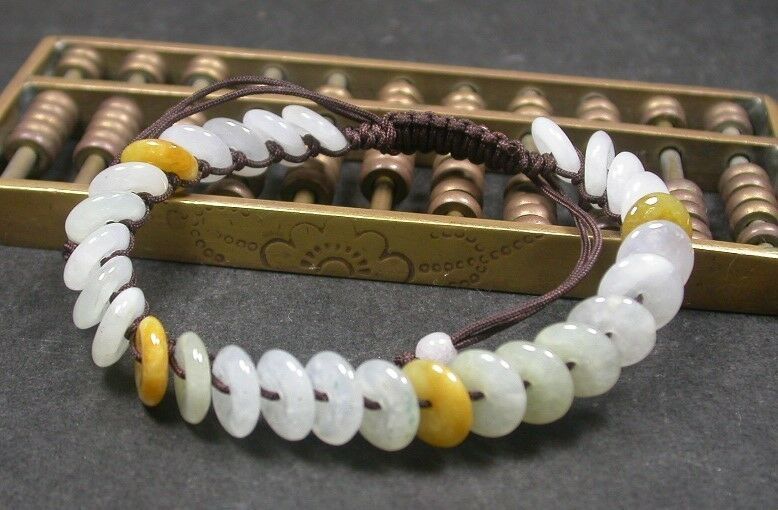 Yellow 100% Natural A JADE Jadeite Bead Circle Donut Bangle Bracelet