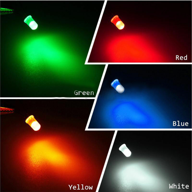 500pcs 5mm LED Light Emitting Diod White Red Blue Green Yellow Assorted DIY Set