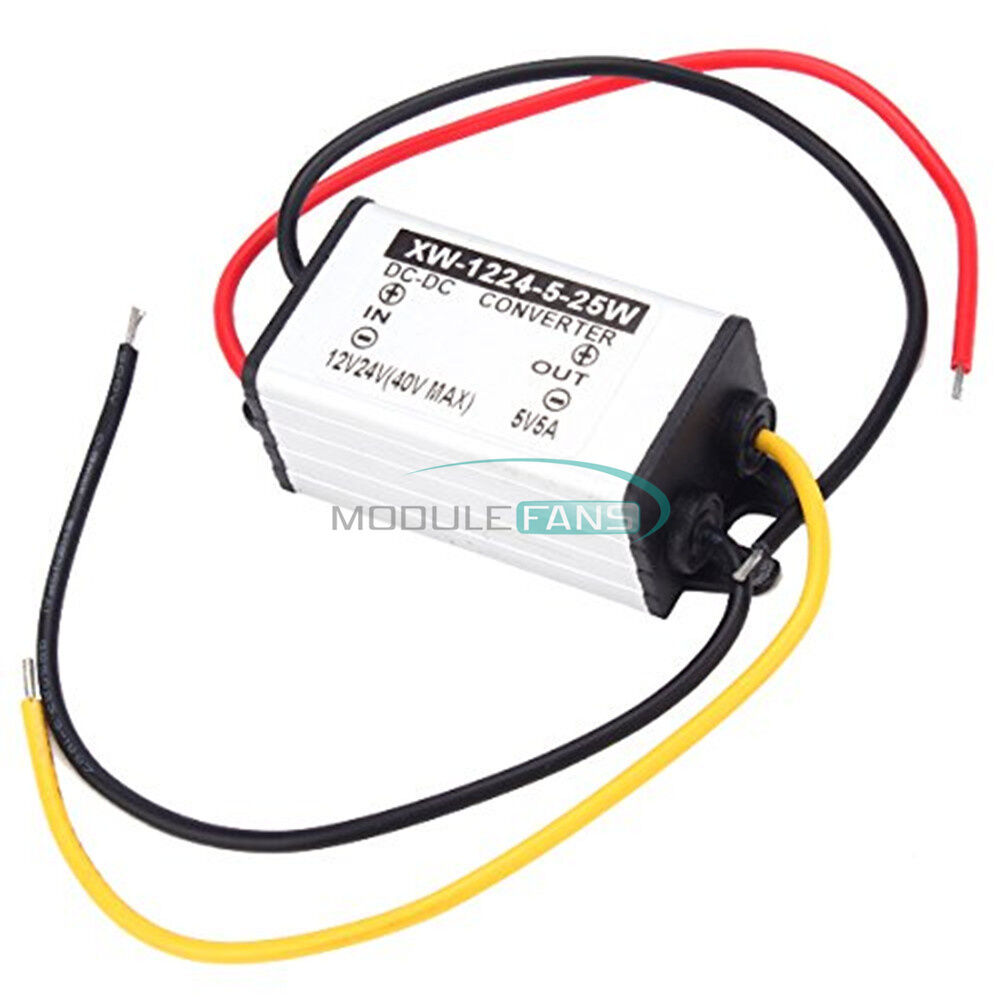 12V/24V to 5V 5A 25W DC-DC Converter Step Down Buck Power Supply Regulator