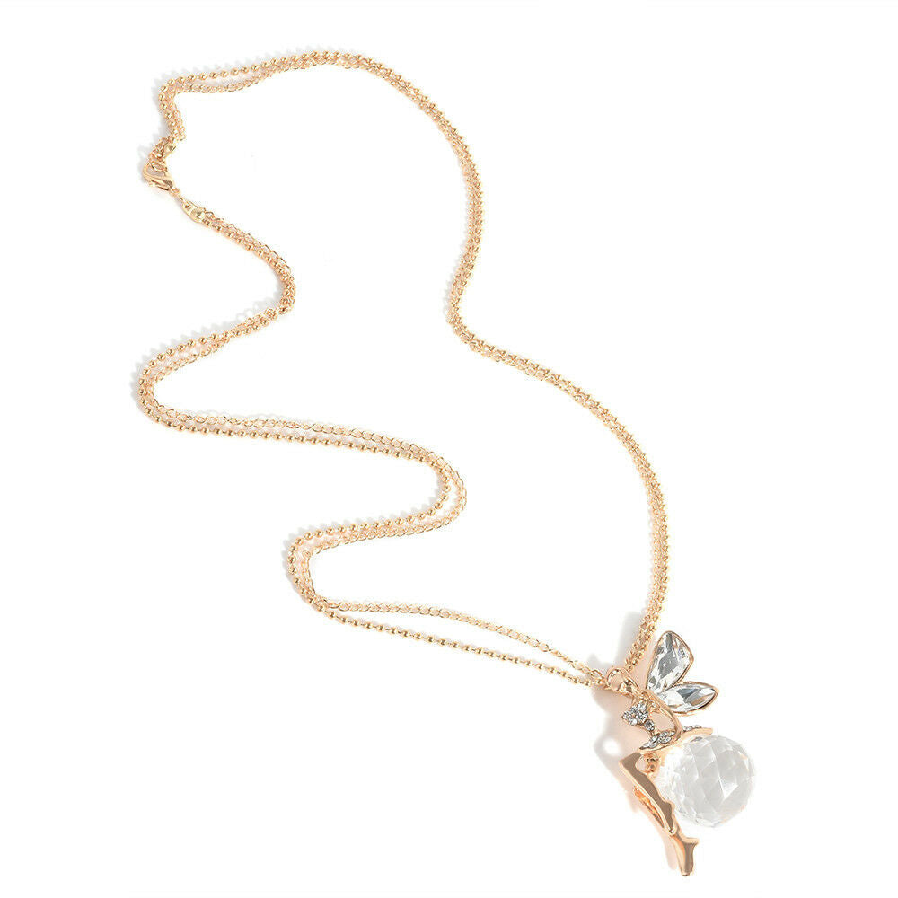 Charm Women Crystal Fairy Angel Wing Pendant Long Chain Sweater Necklace Gift JT