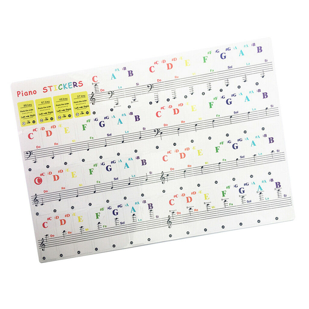 Clear Colorful Music Piano Keyboard Notes Removable Stickers for 37/54/61/88 Key