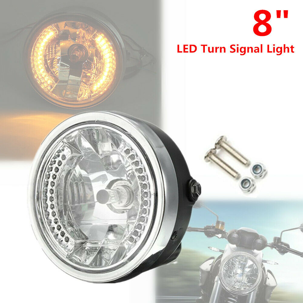8" Cafe Racer Motorcycle Scooter Headlight Amber LED Turn Signal Light Lamp 12V