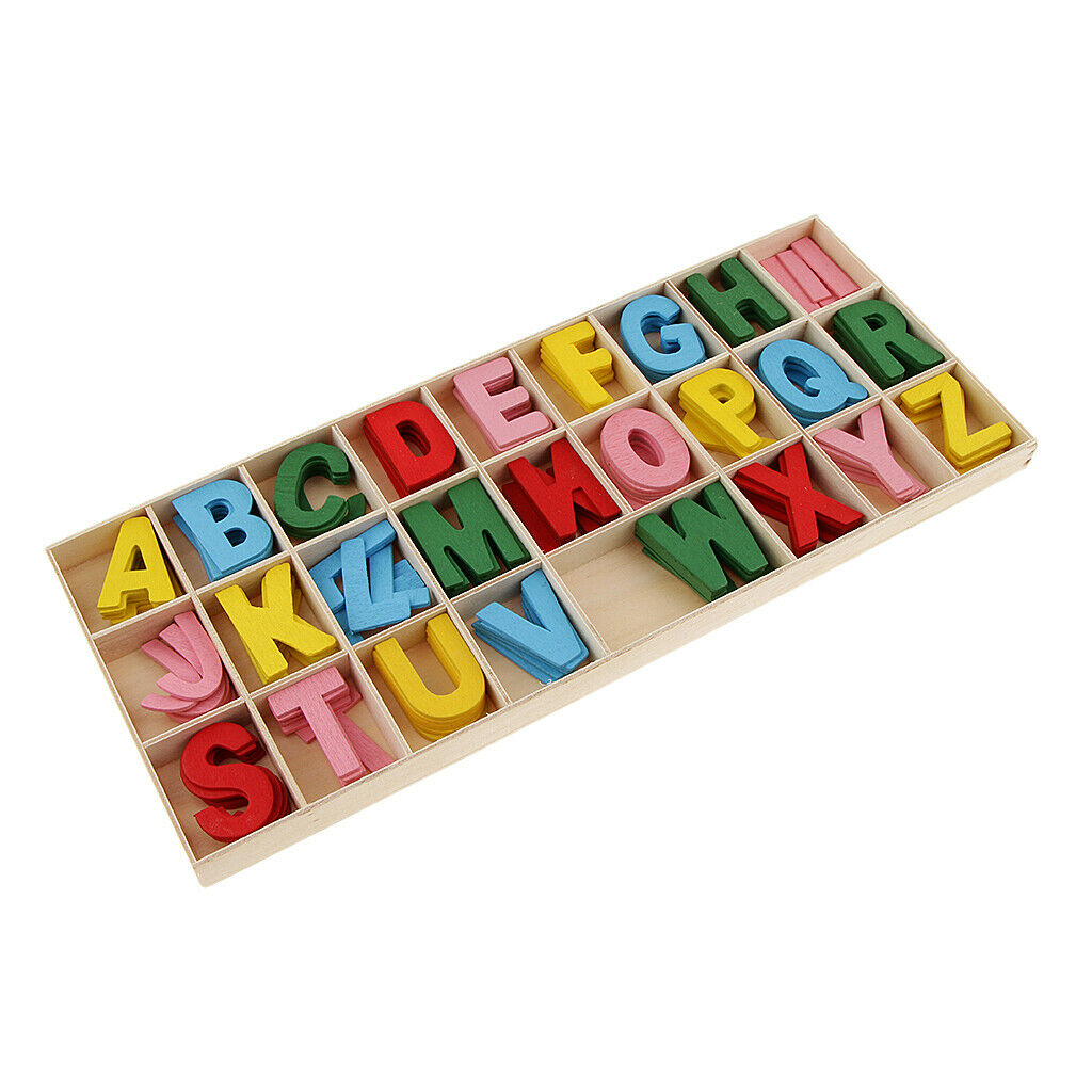 156pcs Wooden Shapes Letter Alphabet Embellishments In Box for Kids Games