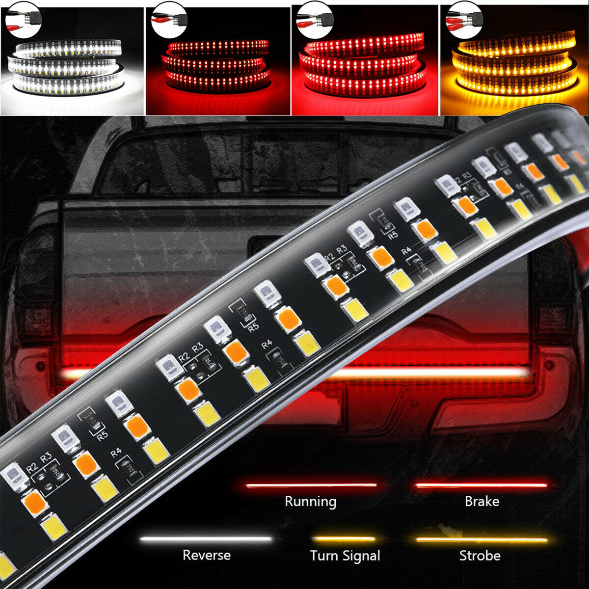 60" Triple Row LED Tailgate Light Bar 5 modes Reverse Brake Turn Signal light