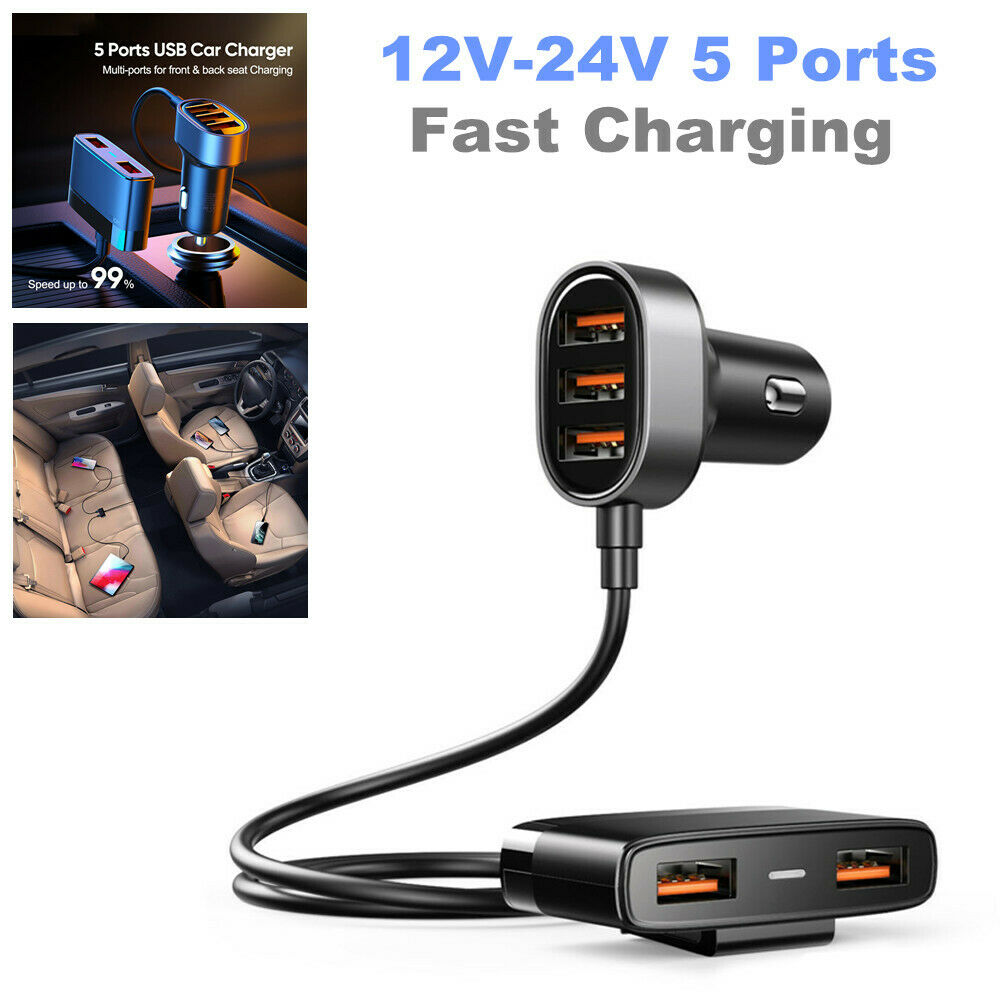 1 in 5 Car Phone Fast Charging 5 Ports USB Charger Adapter For Universal 12V-24V