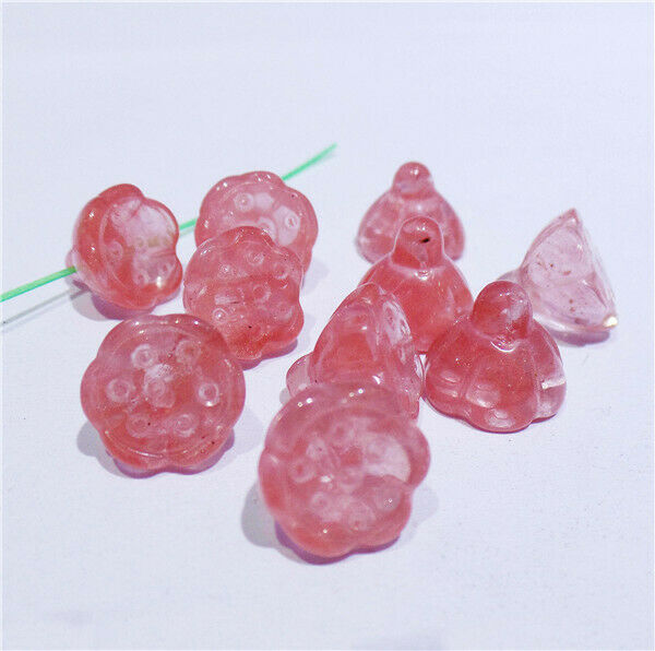 10Pcs 12x11mm  Red Cherry Quartz Carved Lotus Flower Pendant Beads DIY HH8377