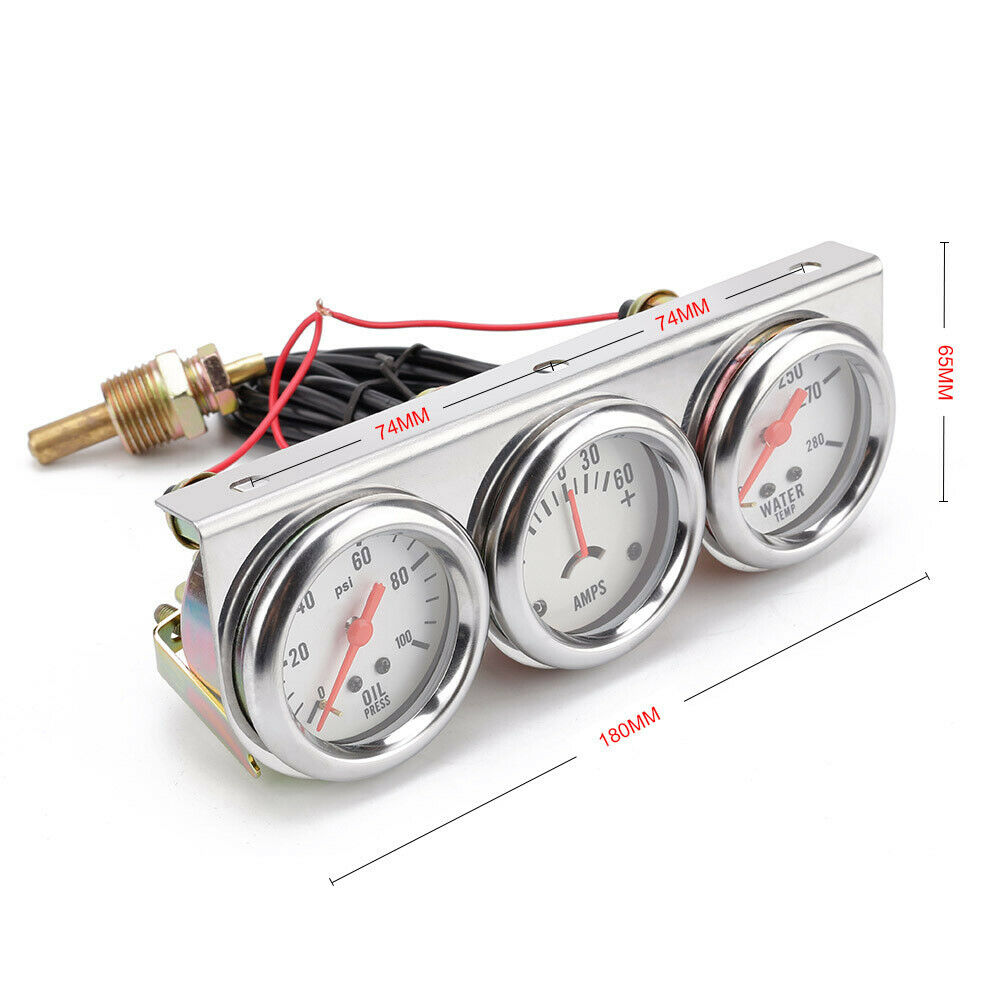 2" 52mm Car Triple Gauge Kits Volts Water Temp Celsius / Fahrenheit Oil Press