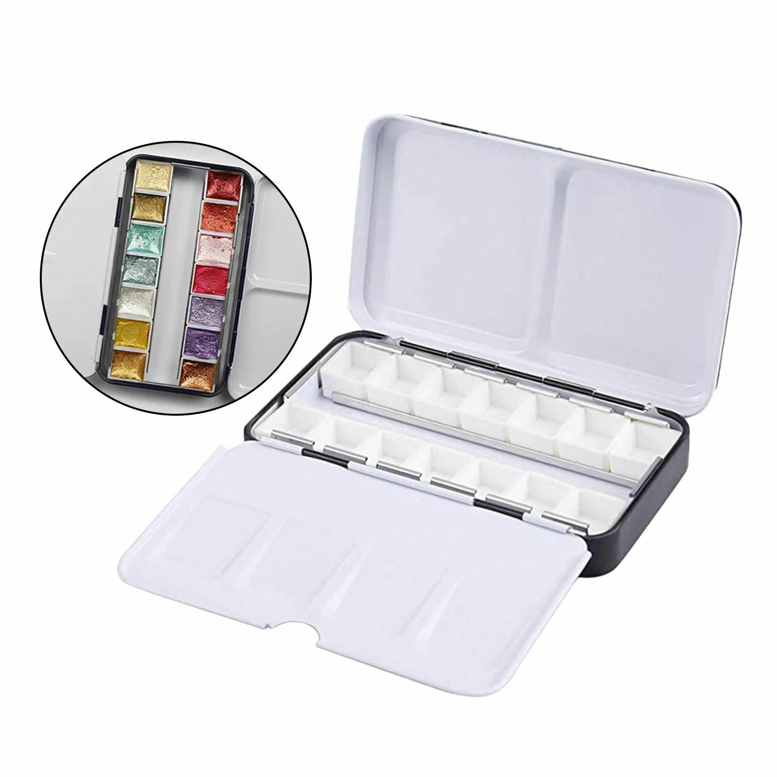 Empty Watercolor Palette Tin Box Tabletop Travel Folding Painting Tools