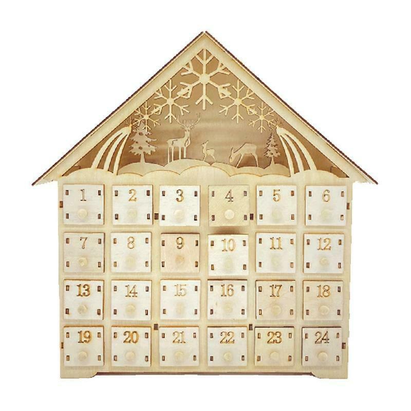 Elk Snowflake Wooden Christmas Countdown Calendar LED Lighted Wood House Xmas