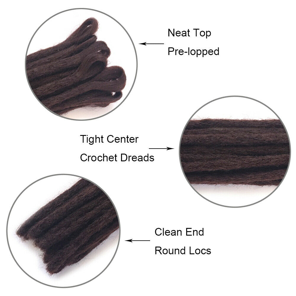 10pcs 12" Men's Dreadlocks 100% Handmade Afro Locs Hippie Dreads Hair Extensions