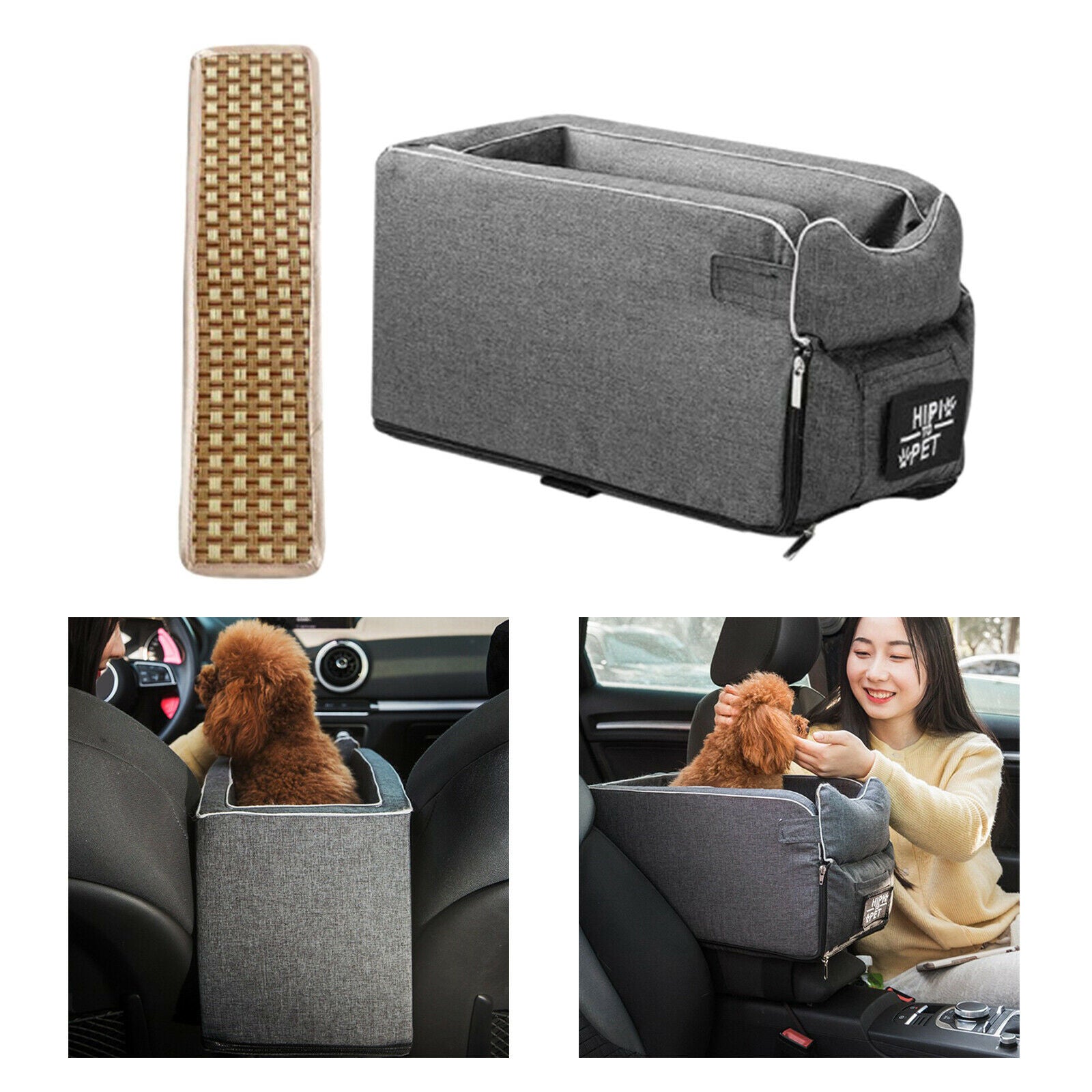 Pet Car Booster Seat Dogs Carrier Car Seat Basket with Summer Mat Grey