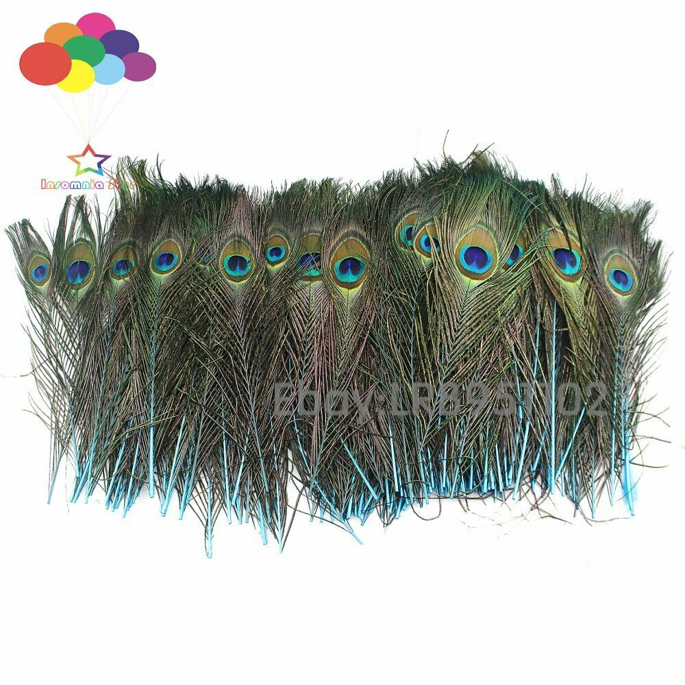 Wholesale 100pcs 25-30 cm Lake blue Peacock Tail Feathers eyes for DIY clothes