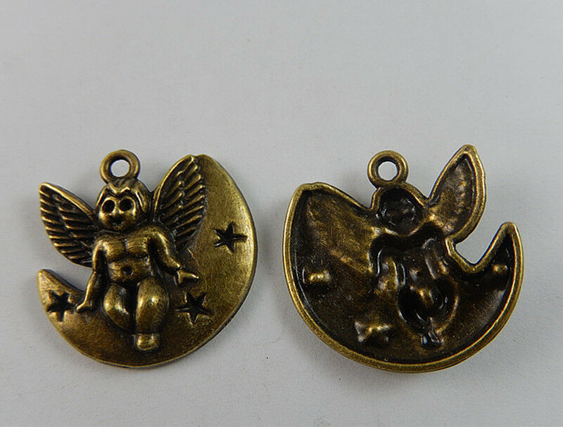 16 pcs Antiqued Bronze Alloy Moon Angel Cute Charm Pendant Findings 22*21*3mm