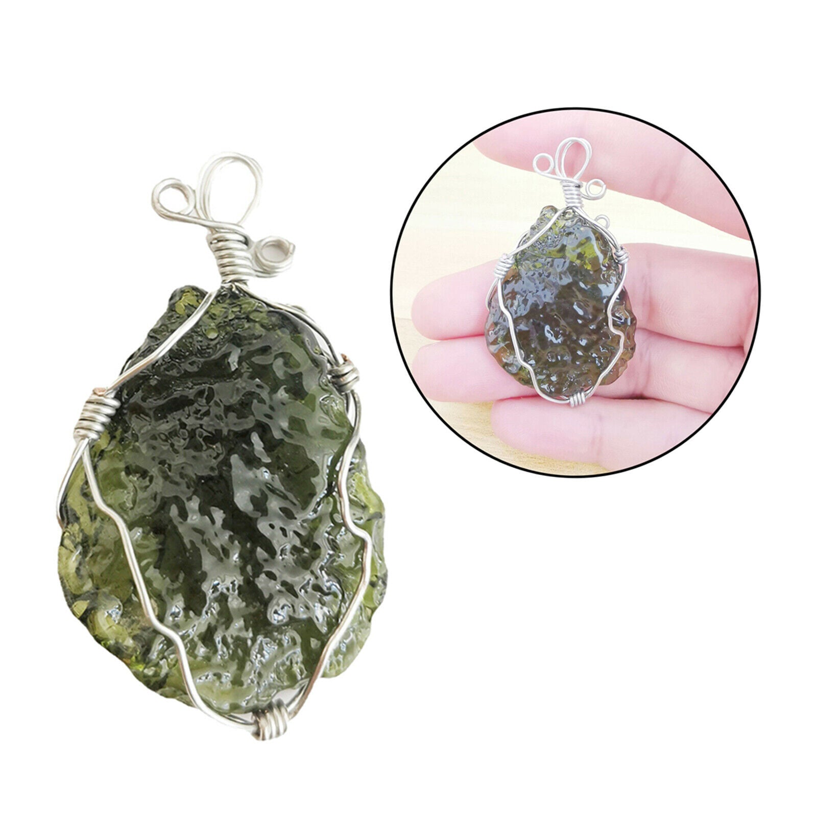 Natural Green Crystal Pendant Moldavite Meteorite Necklace Jewelry gift