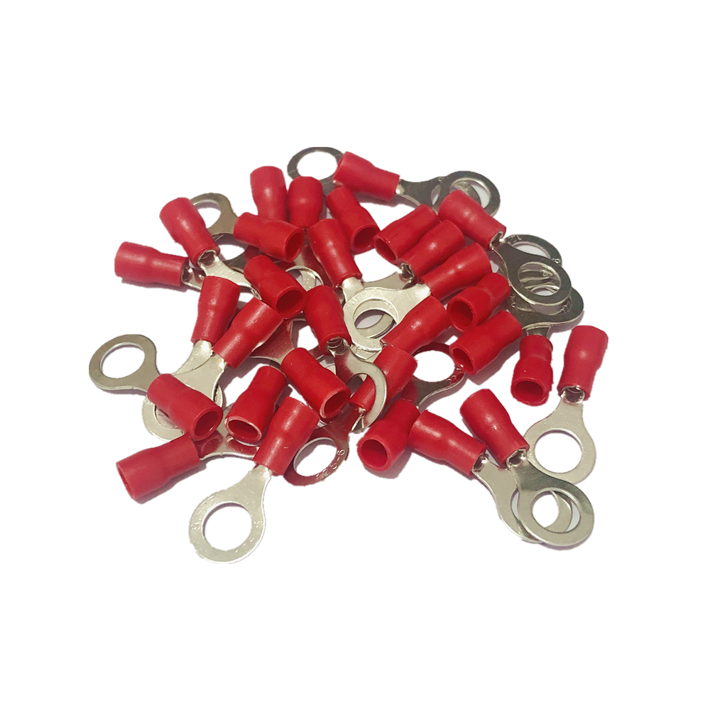 100PCS Red Ring Cable Wire crimp Connector terminal block 22-16AWG  RV1.25-6