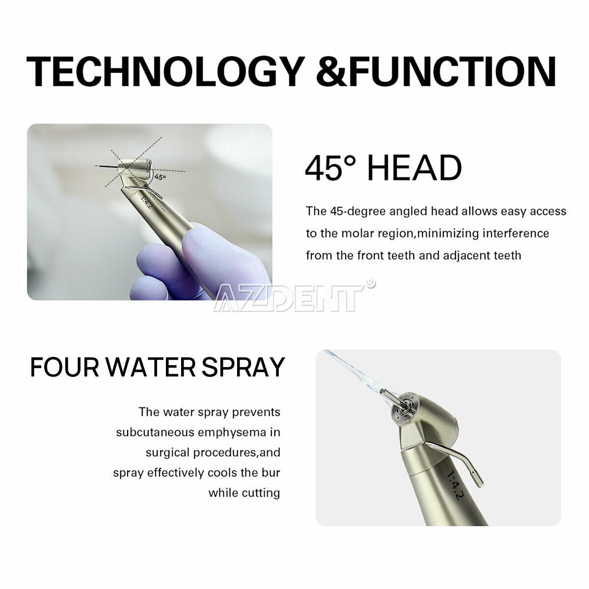 45 Degree Dental LED Contra Angle Surgical Handpiece 1:4.2 Increasing external