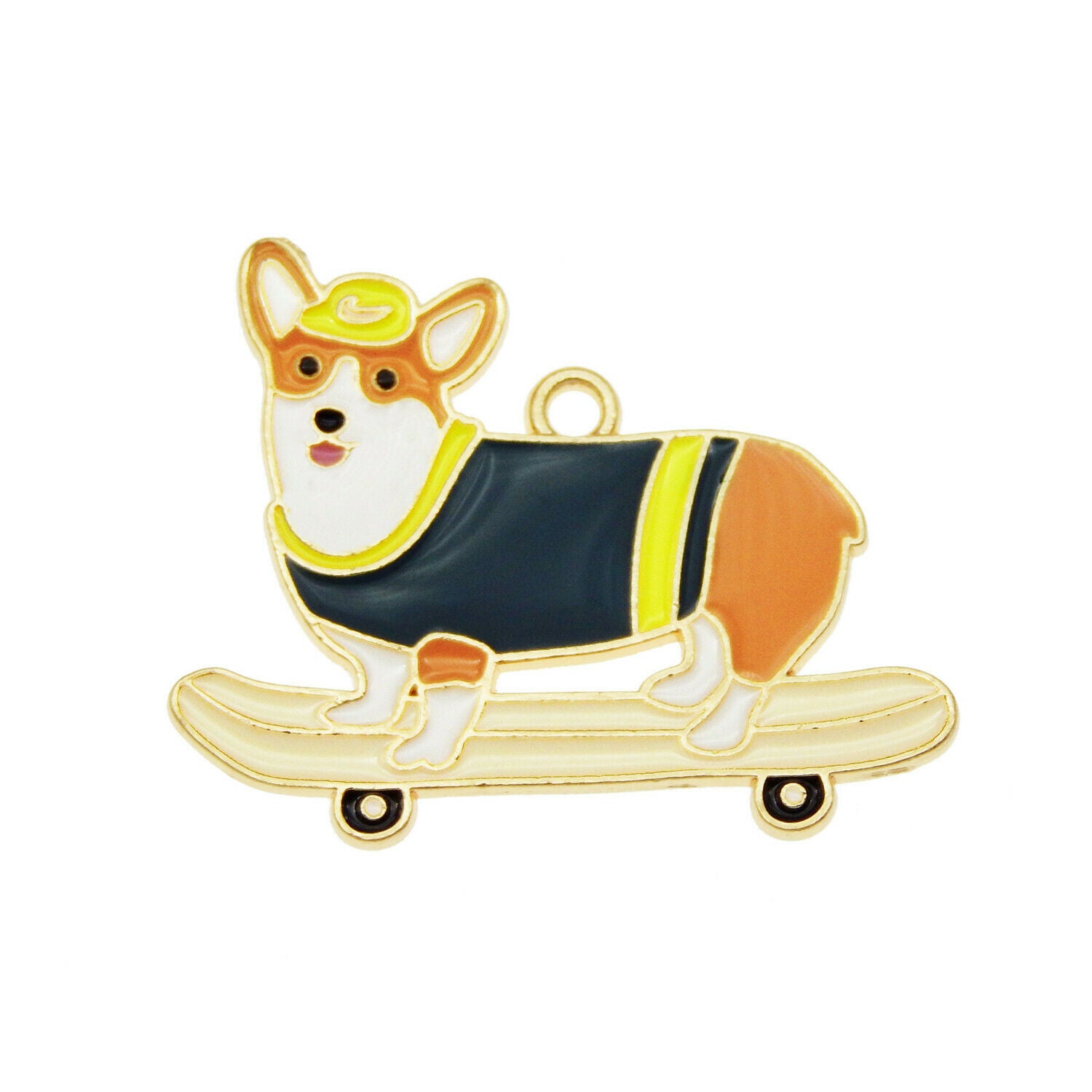 Wholesale Enamel Corgi Dog Skateboard Pendant Charms for Necklace Bracelet 12pcs