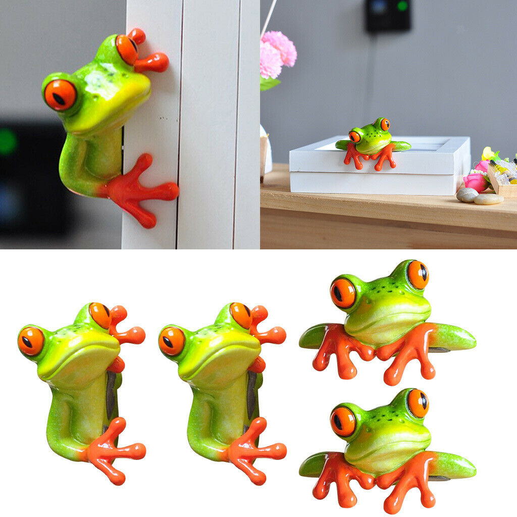 4pcs Modern Creative Frog Statues Car Office Decor Ornament Laptop Monitor