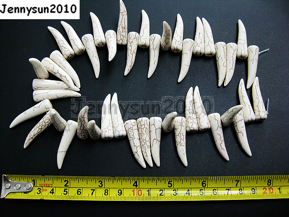 White Howlite Turquoise Stick Animal Tooth Shape Loose Spacer Beads 16'' Strand