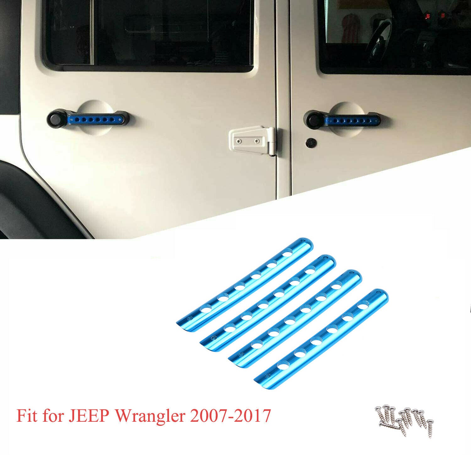 4Pcs Grab Handle Inserts Cover Door Handle Trim Blue For JEEP Wrangler 2007-2017