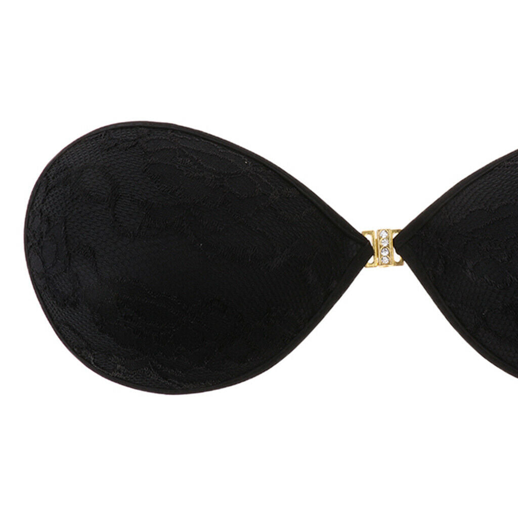 Selfadhesive Strapless Reusable Invisible Silicone Pushup Bras Black S