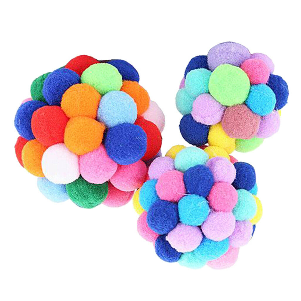 Set of 3 Colorful Cat Kitten Ball Toys Pet Catch Interactive Play Chaser