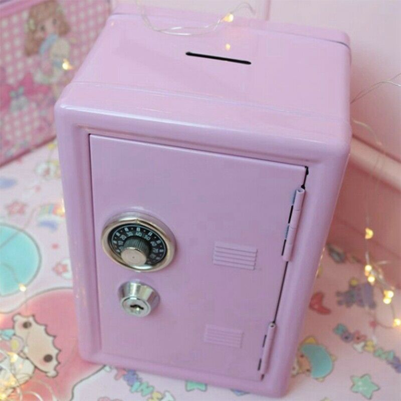 Kids Money Banks, Mini Money Box Gift Safe Case Password with Key Metal MoneD2D3