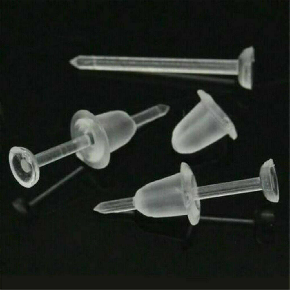 50x Flat Head Nose Ear Studs Stud Retainers Clear Ear Stud Earring Replacements