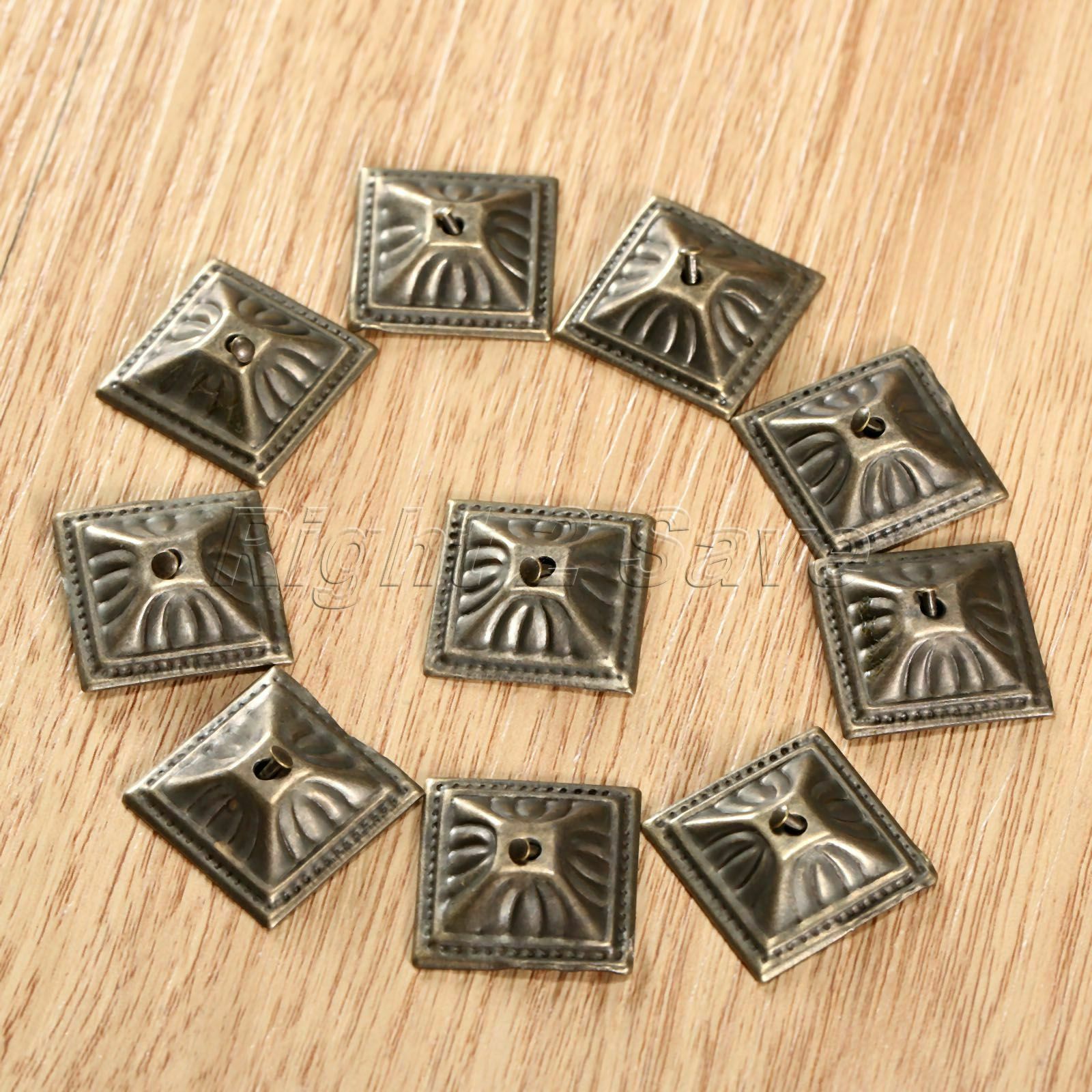 Retro Square Jewlery Box Upholstery Nail Closet Desk Drawer Tack Studs 10pcs