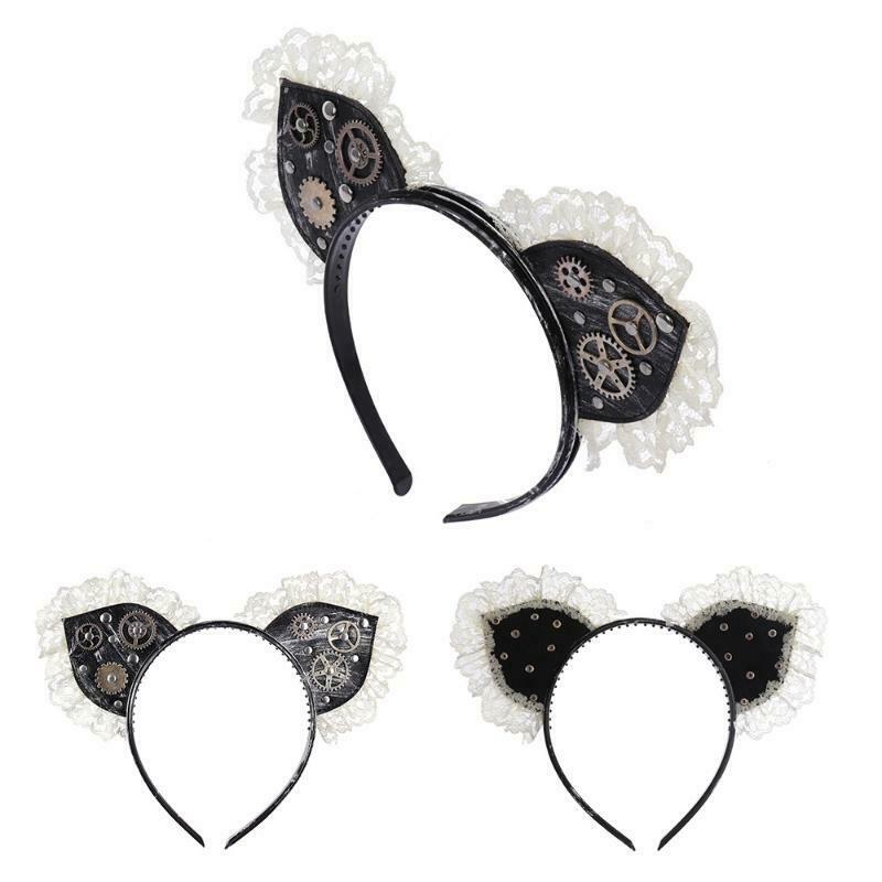 Steampunk Cat Ears Hair Hoop Gear Punk Headdress Halloween Performance Props