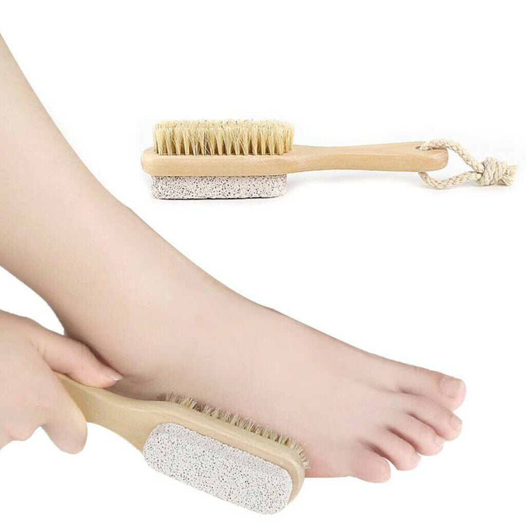 Practical Double Sided Wood Foot Care Bristle Brush Remover Pedicure Tool