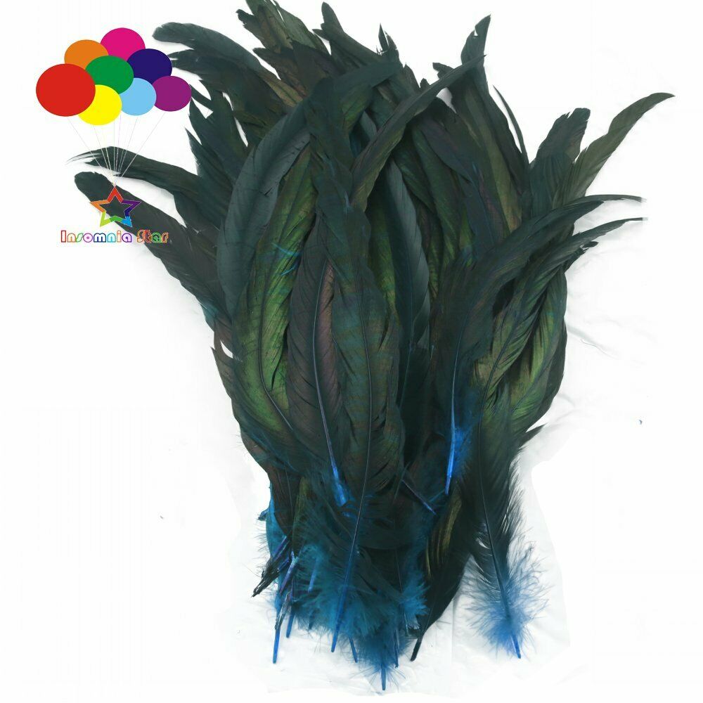 Lake blue dyeing 100 Pcs 12-14 Inch/30-35cm Cock Chicken Tail natural Feathers
