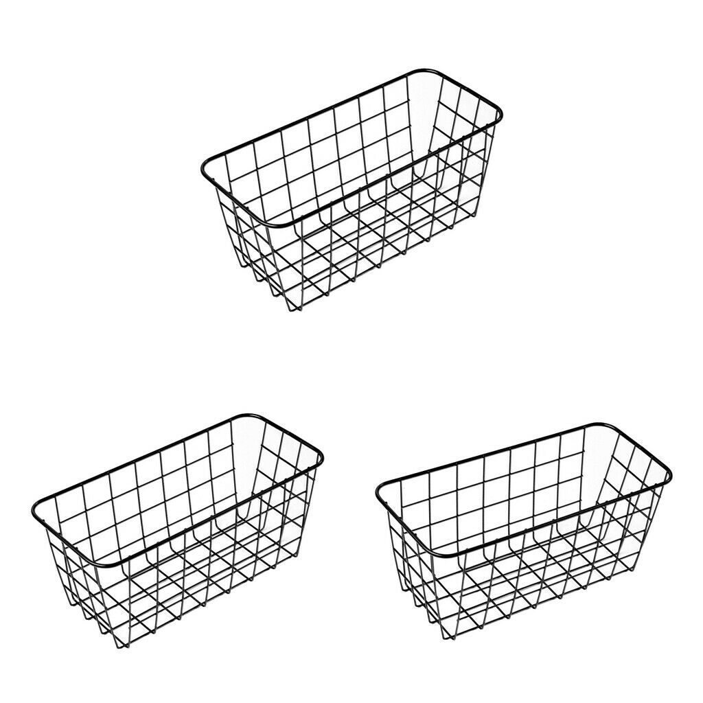3x Wall Mounted Bathroom Basket Storage Basket Home Kitchen Bathroom Black