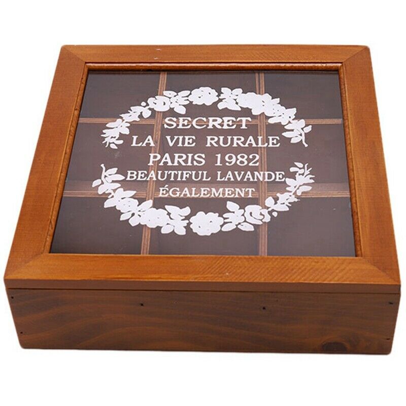 9 Section Wooden Chic Tea Box Compartments Container Bag Chest Storage Spice NU3