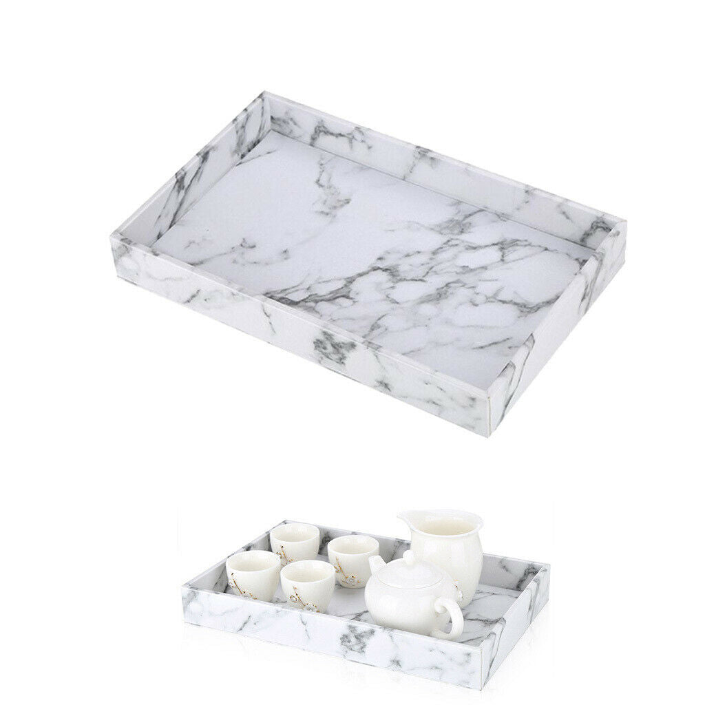 Marble Texture Serving Tray PU Leather for Coffee Desserts Rectangle 13x8"
