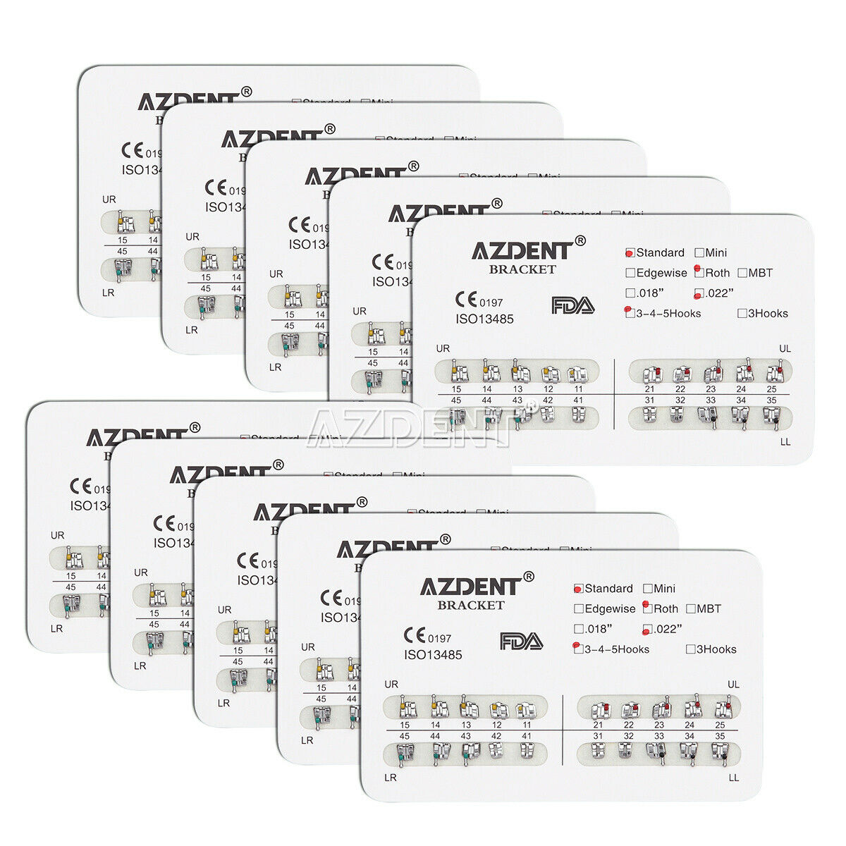 50XAZDENT Dental Orthodontic Metal Brackets Braces Standard Roth 022 Hooks 3 4 5