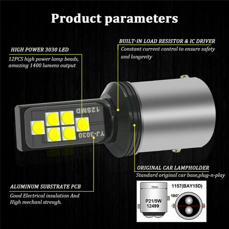 2Pcs 1157 Switchback LED Front Turn Signal Parking DRL Light Bulbs White Lamp