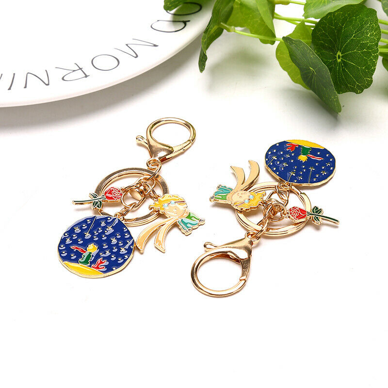 Fashion Metal Rose Keychains Starry Little Prince Keyring Creative Boy Men WBDA