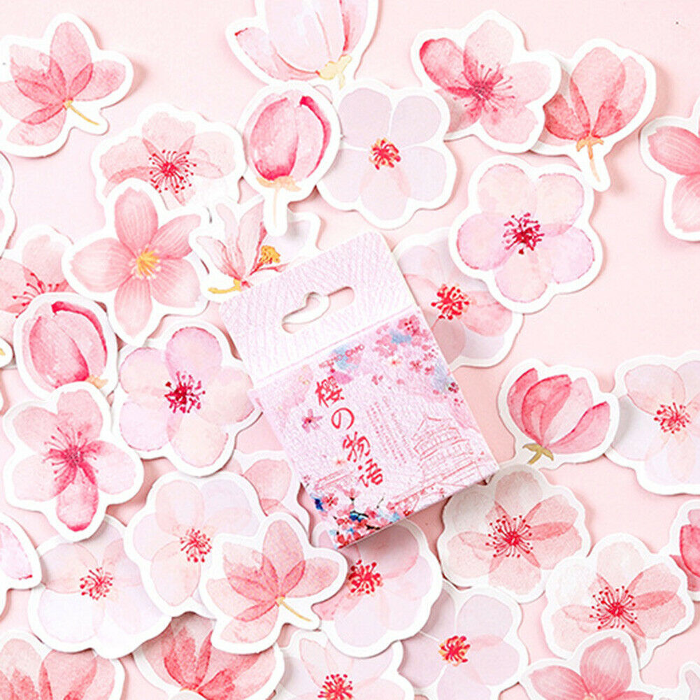 45Pcs Cherry Sakura Self Adhesive Scrapbook Stickers DIY Diary Album Decor Mysti