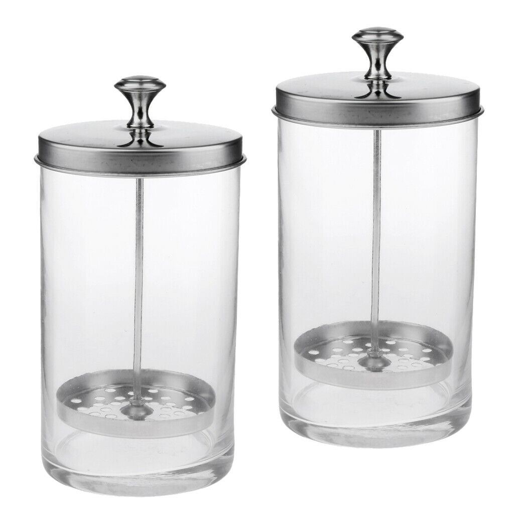 2 PiecesEmpty Disinfectant Glass Jar Bottle For Barber Combs Manicure Tools
