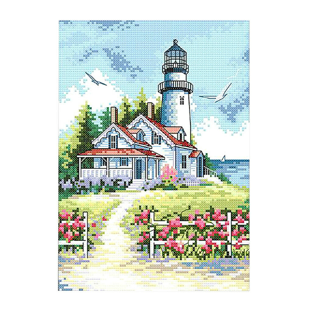 Sea Lighthouse Stamped Cross Stitch Starter Kit Accurate Pre-printed Craft 14CT