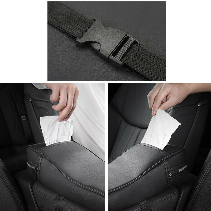 Memory Foam Car Armrest Cover Consoles Tissue Storage Box Pad Cushion PU Black