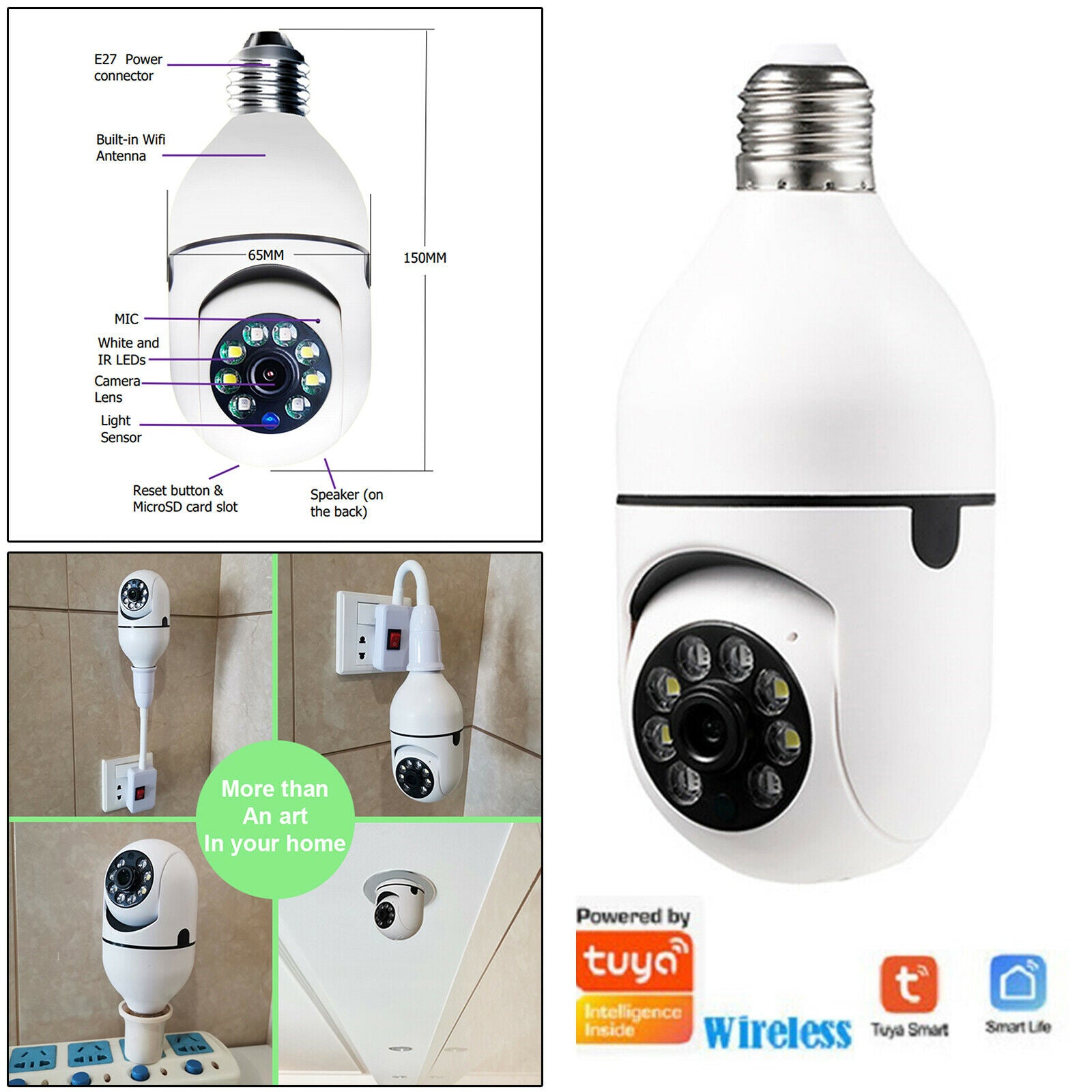 Indoor WiFi Camera Light Bulb Cloud IP Security Camera Wireless Baby Monitor